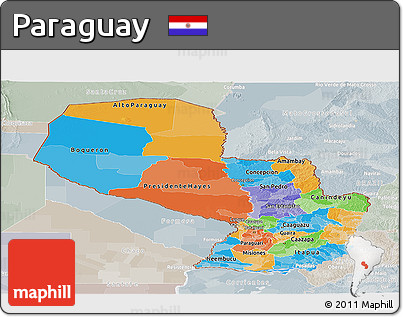 Political Panoramic Map of Paraguay, lighten, semi-desaturated