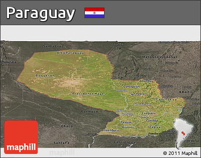 Satellite Panoramic Map of Paraguay, darken, semi-desaturated