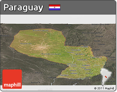 Satellite Panoramic Map of Paraguay, darken, semi-desaturated