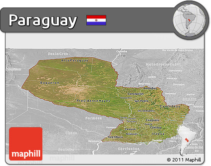 Satellite Panoramic Map of Paraguay, lighten, desaturated