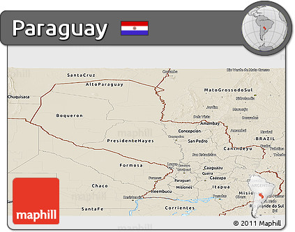 Shaded Relief Panoramic Map of Paraguay