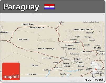 Shaded Relief Panoramic Map of Paraguay