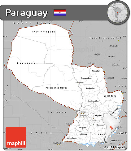 Gray Simple Map of Paraguay