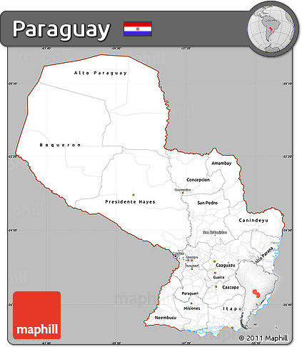 Gray Simple Map of Paraguay, single color outside