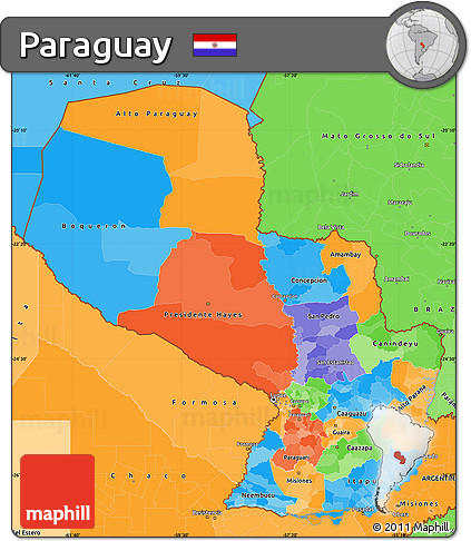 Political Simple Map of Paraguay, political shades outside