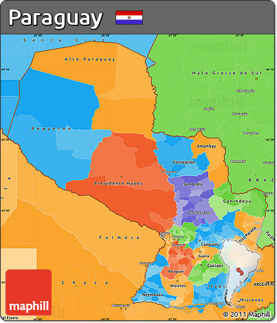 Political Simple Map of Paraguay, political shades outside