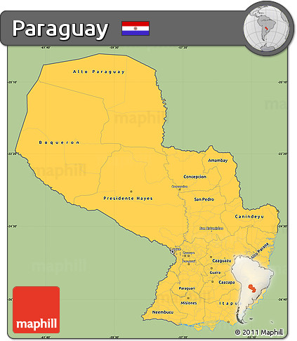 Savanna Style Simple Map of Paraguay, single color outside