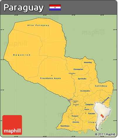 Savanna Style Simple Map of Paraguay, single color outside