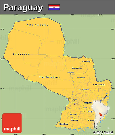 Savanna Style Simple Map of Paraguay, single color outside