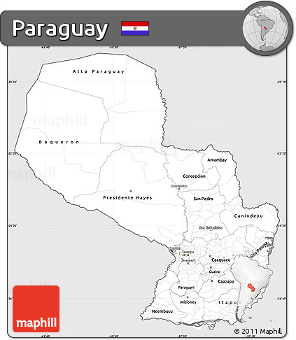 Silver Style Simple Map of Paraguay, cropped outside