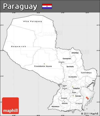 Silver Style Simple Map of Paraguay, cropped outside