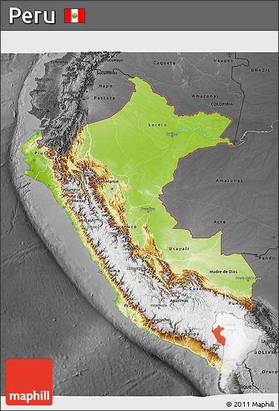 Physical 3D Map of Peru, darken, desaturated