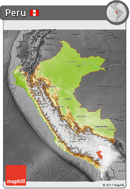 Physical 3D Map of Peru, darken, desaturated