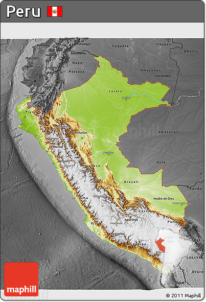 Physical 3D Map of Peru, darken, desaturated