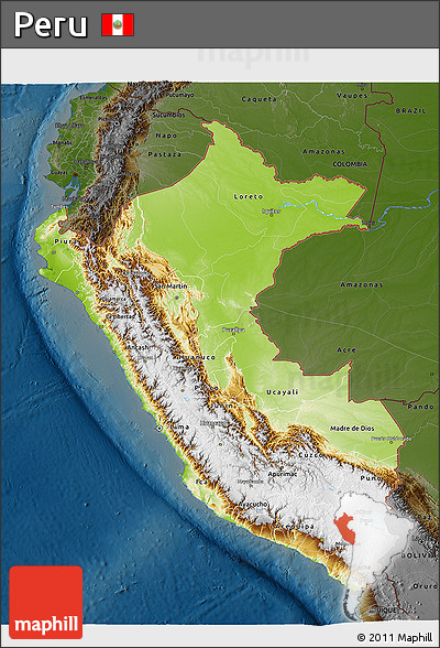 Physical 3D Map of Peru, darken