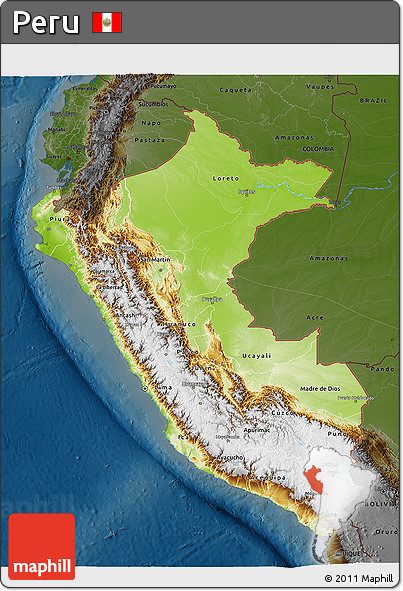 Physical 3D Map of Peru, darken
