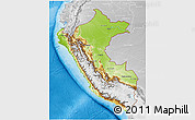 Physical 3D Map of Peru, lighten, desaturated, land only