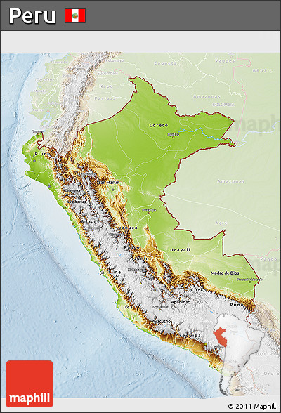 Physical 3D Map of Peru, lighten