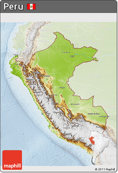 Physical 3D Map of Peru, lighten