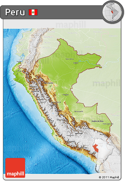 Physical 3D Map of Peru, lighten, land only