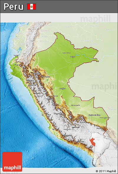 Physical 3D Map of Peru, lighten, land only