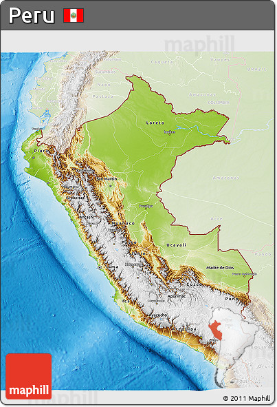 Physical 3D Map of Peru, lighten, land only