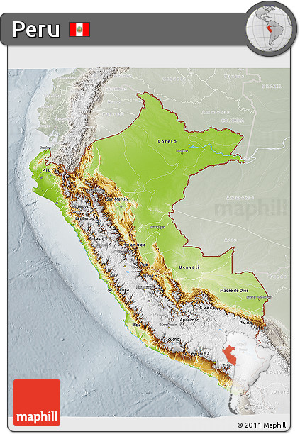 Physical 3D Map of Peru, lighten, semi-desaturated