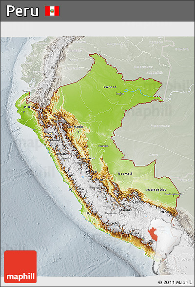 Physical 3D Map of Peru, lighten, semi-desaturated