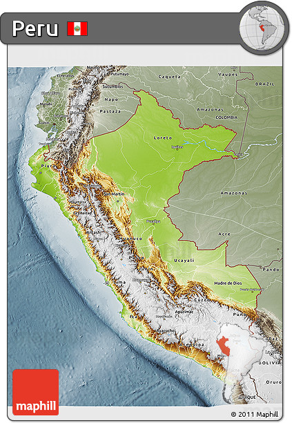 Physical 3D Map of Peru, semi-desaturated