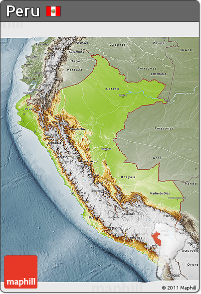 Physical 3D Map of Peru, semi-desaturated