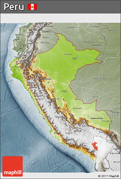 Physical 3D Map of Peru, semi-desaturated