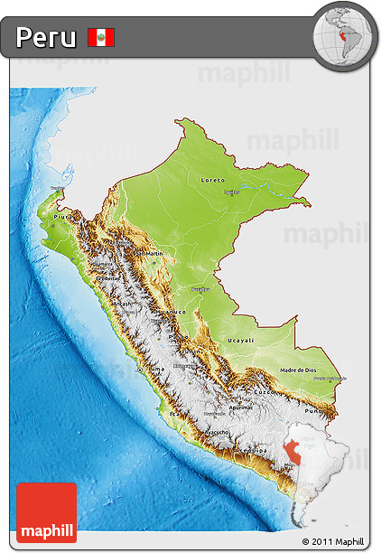 Physical 3D Map of Peru, single color outside