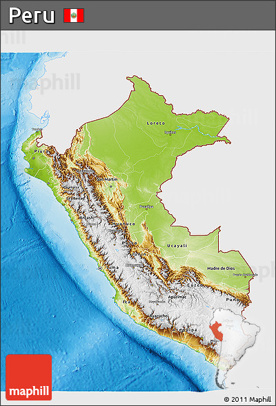 Physical 3D Map of Peru, single color outside