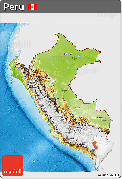 Physical 3D Map of Peru, single color outside