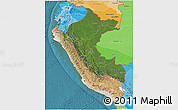 Satellite 3D Map of Peru, political shades outside, satellite sea