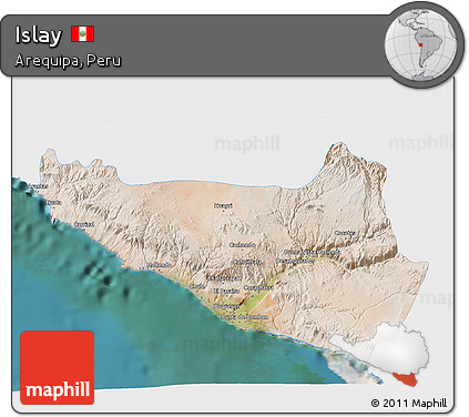 Satellite 3D Map of Islay, single color outside