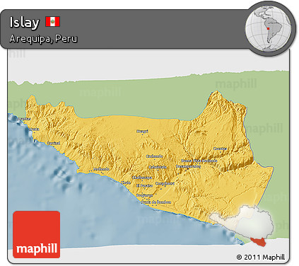 Savanna Style 3D Map of Islay, single color outside