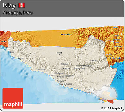 Shaded Relief 3D Map of Islay, political outside