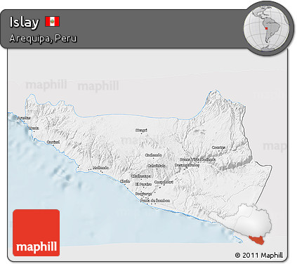 Silver Style 3D Map of Islay, single color outside