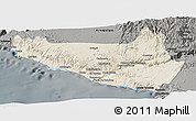 Shaded Relief Panoramic Map of Islay, darken, semi-desaturated
