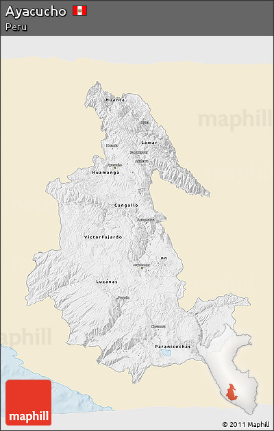 Classic Style 3D Map of Ayacucho, single color outside