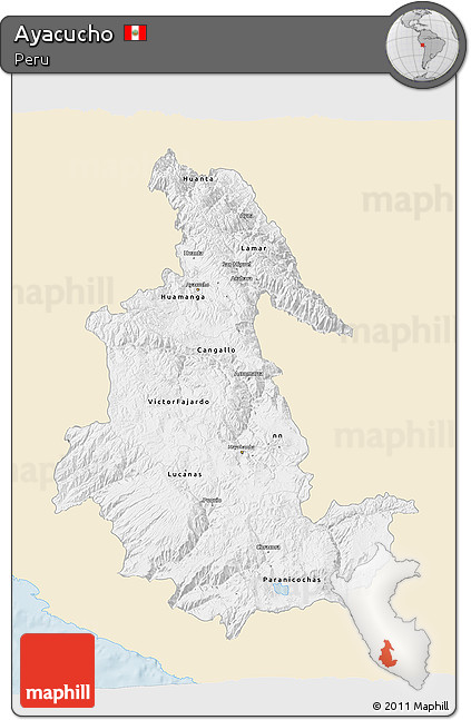 Classic Style 3D Map of Ayacucho, single color outside