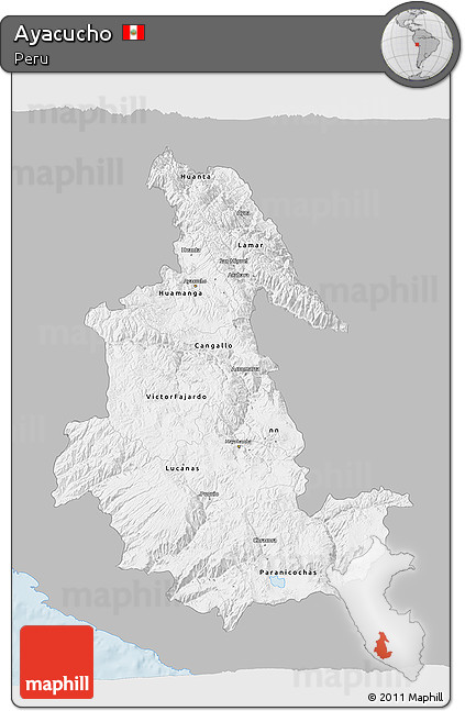 Gray 3D Map of Ayacucho, single color outside