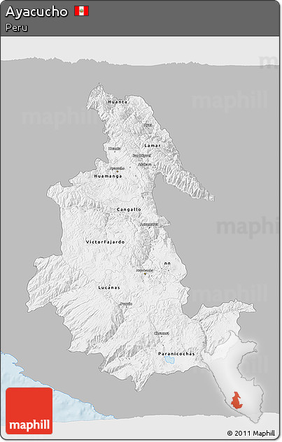Gray 3D Map of Ayacucho, single color outside