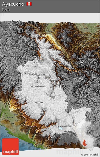 Physical 3D Map of Ayacucho, darken