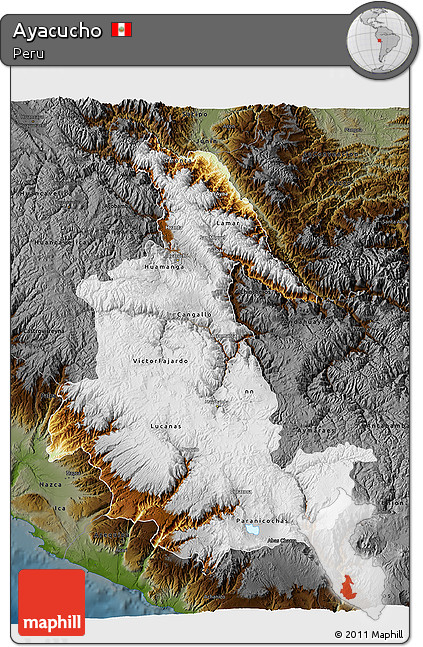 Physical 3D Map of Ayacucho, darken