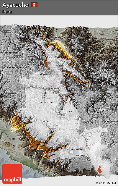 Physical 3D Map of Ayacucho, darken, semi-desaturated