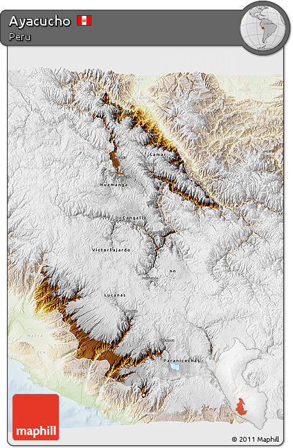 Physical 3D Map of Ayacucho, lighten