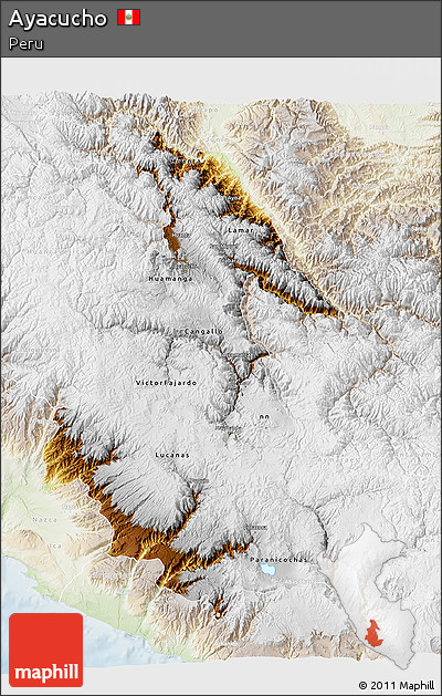 Physical 3D Map of Ayacucho, lighten