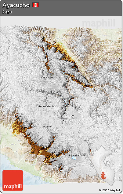 Physical 3D Map of Ayacucho, lighten